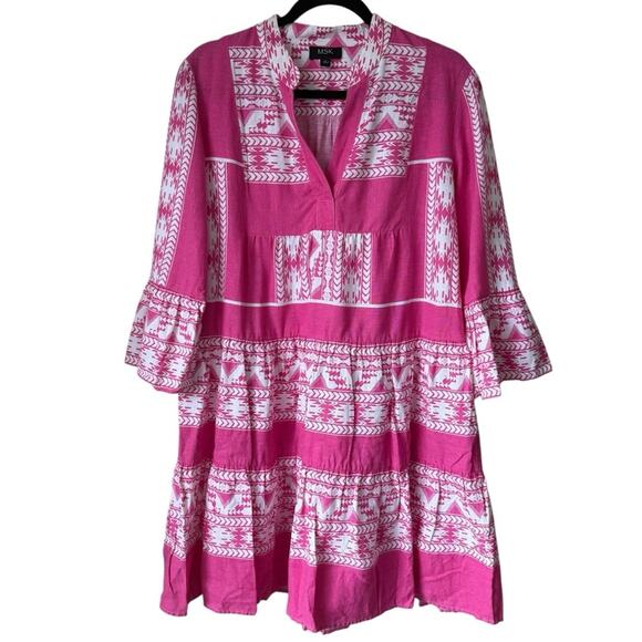 MSK Pink & White Linen Rayon Dress Size Small by ASOS - Picture 1 of 4